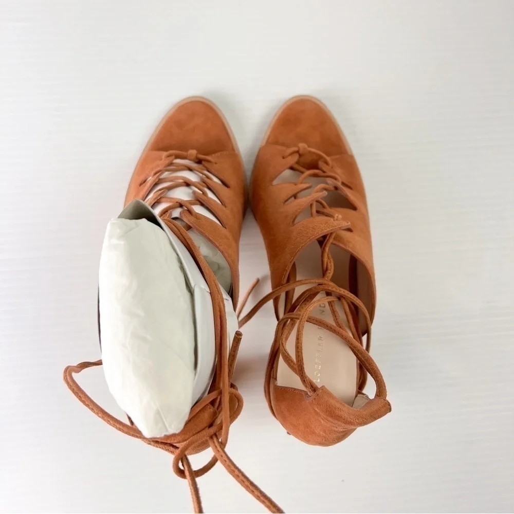 Loeffler Randall sandals womens 8 Helene Brown Lace-Up Split Suede Sandals